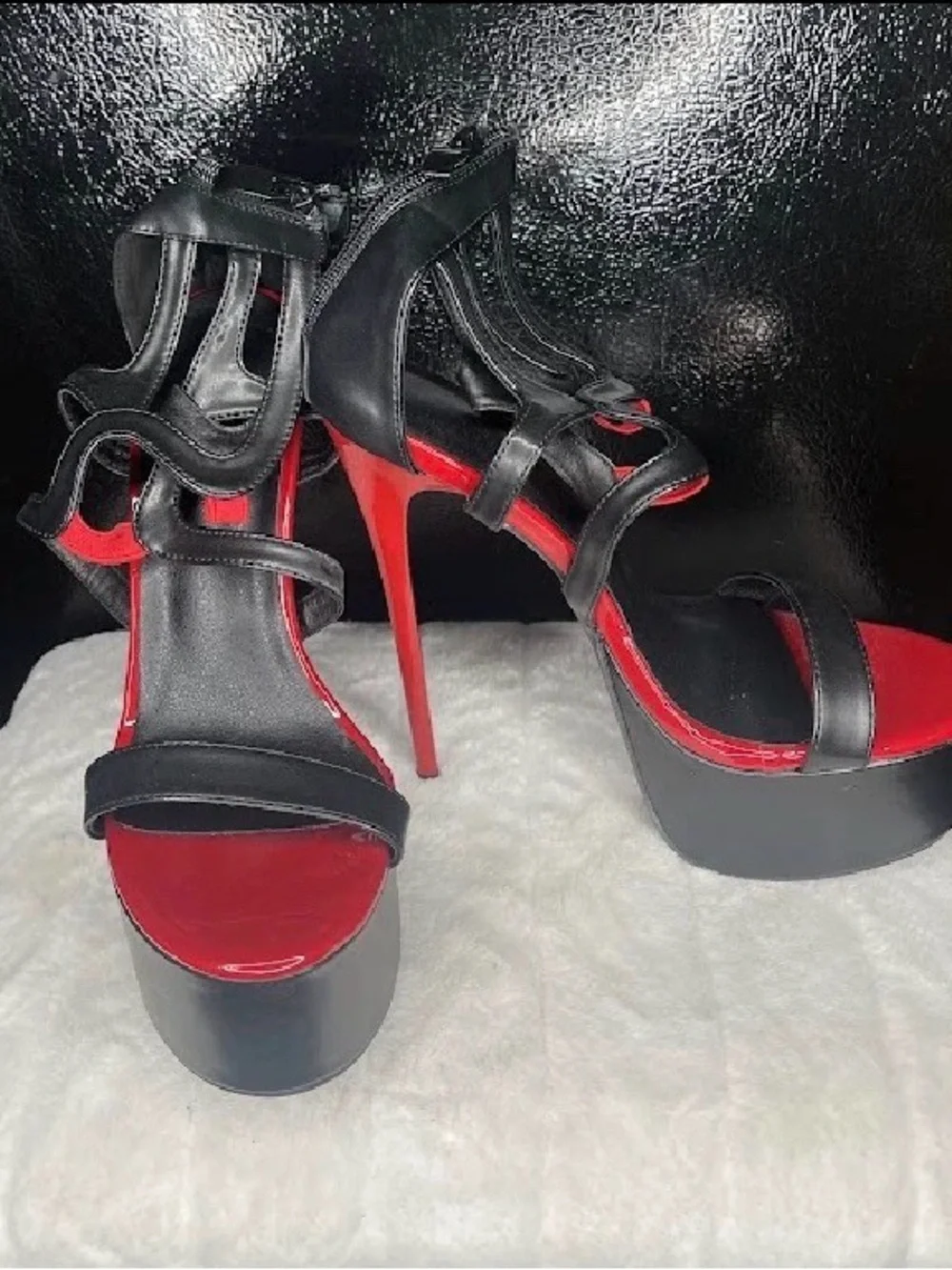 Black and Red Platform Stiletto Sandals - Women's High Heel Dress Shoes